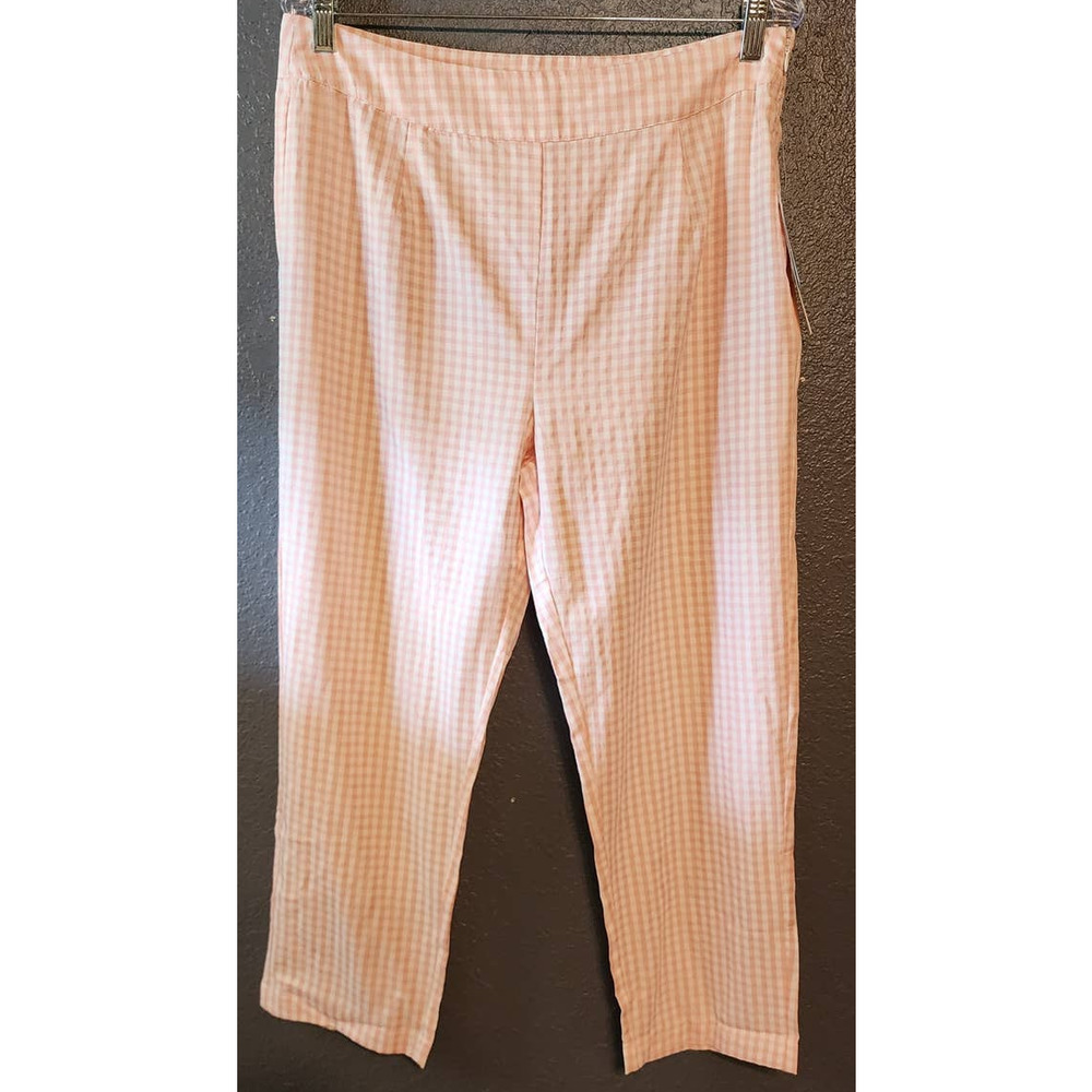 Cyrus Pink and White Gingham Plaid Side Zip High Rise Cropped Capri Size 12